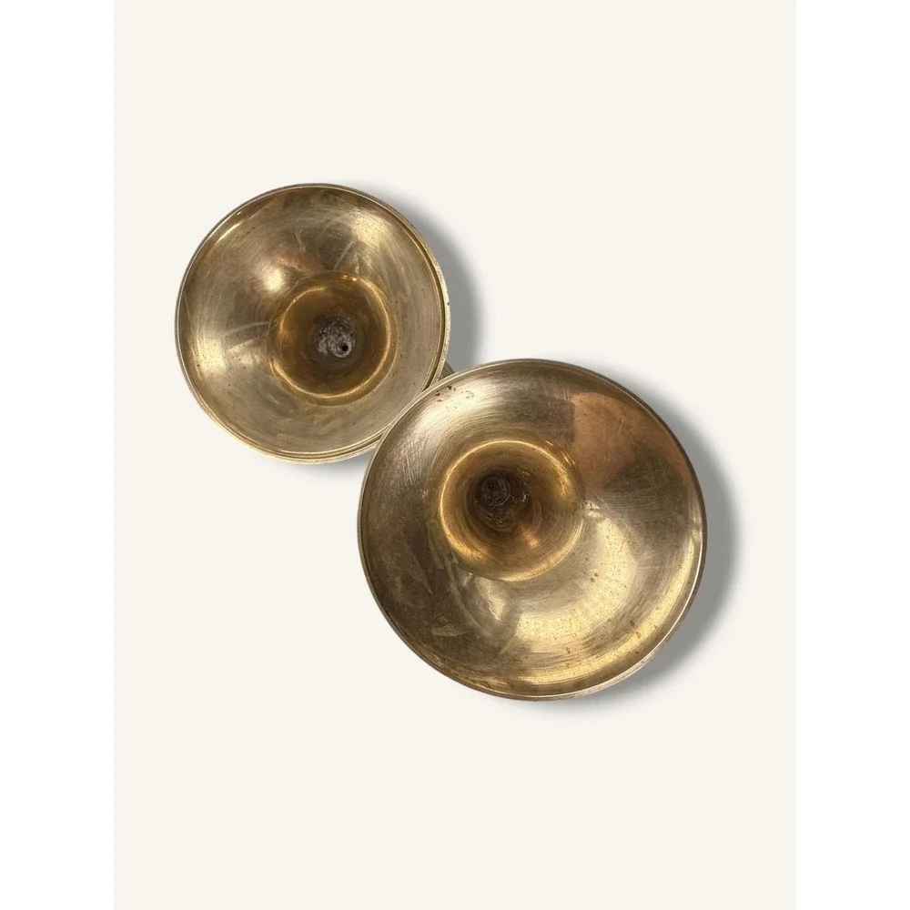 Rare and unique Vintage Brass Double French Horn Candlestick Holder with Patina